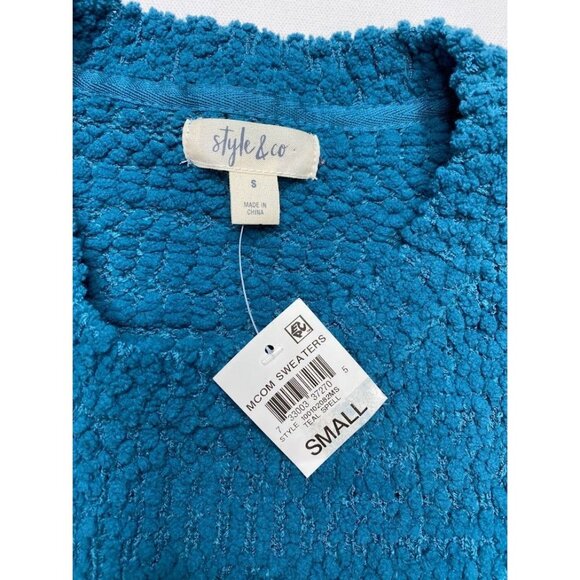 Style & Co‎ Teddy Sweater Top Women's SMALL Teal Super-Soft Relaxed-Fit NEW - Picture 7 of 9